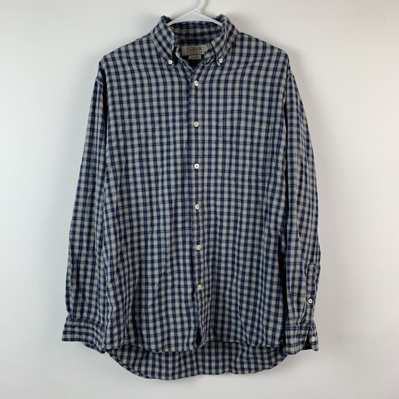 J Crew Mens Size Small Button Front Dress Shirt Micro Plaid Check Blue Green - Picture 2 of 6